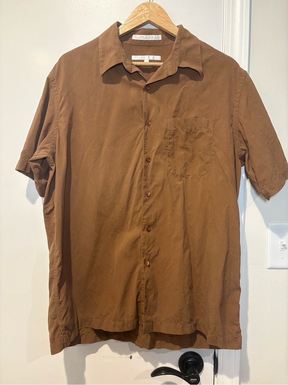 Y2K, Resort Perry Ellis Brown Short-Sleeve Button-Down 100% Silk Pocket Shirt
